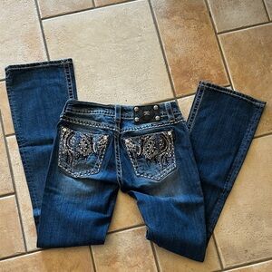 Miss Me Dark Blue Boot Cut Jeans with Silver Accents